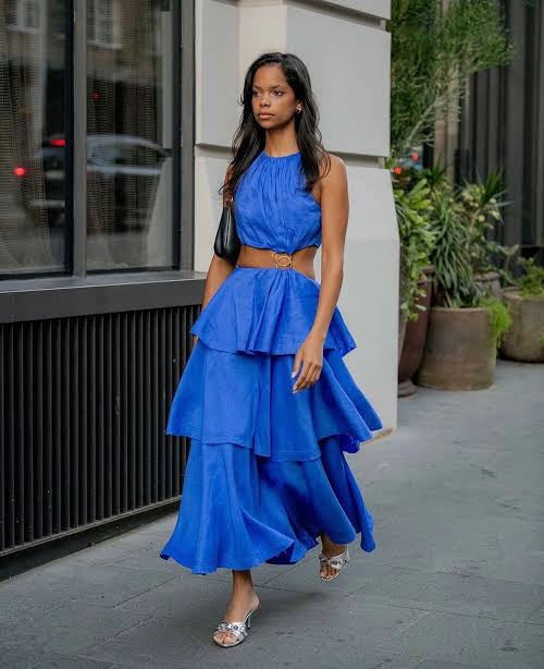 AJE Wave Cut Out Ring Midi Dress Blue