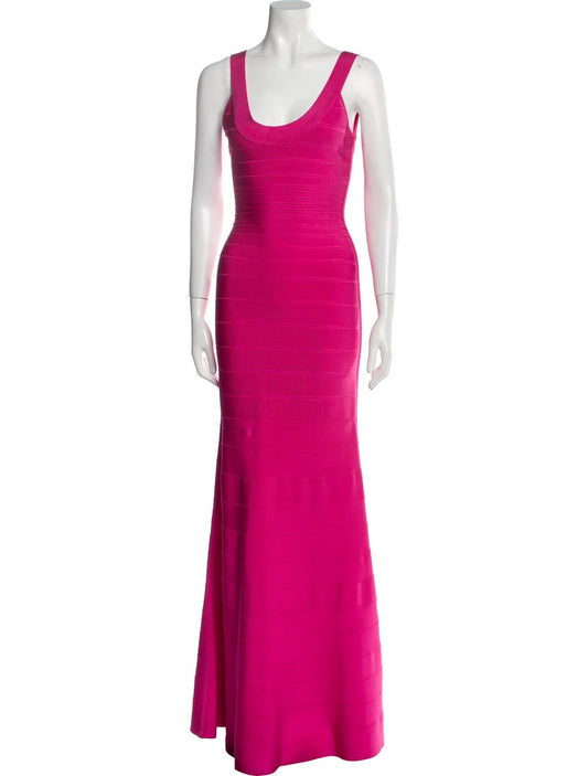 HERVÉ LÉGER PINK FLUTED BANDAGE GOWN