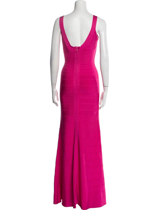 HERVÉ LÉGER PINK FLUTED BANDAGE GOWN