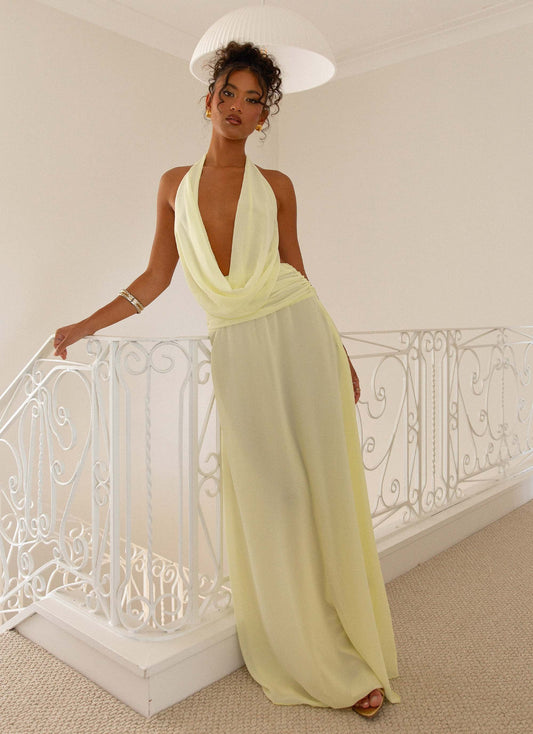 Elysia chiffon maxi dress in lemon