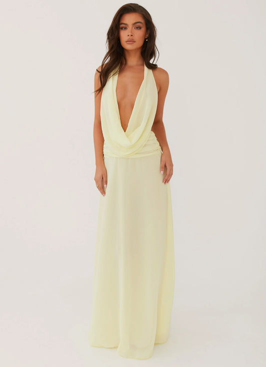 Elysia chiffon maxi dress in lemon