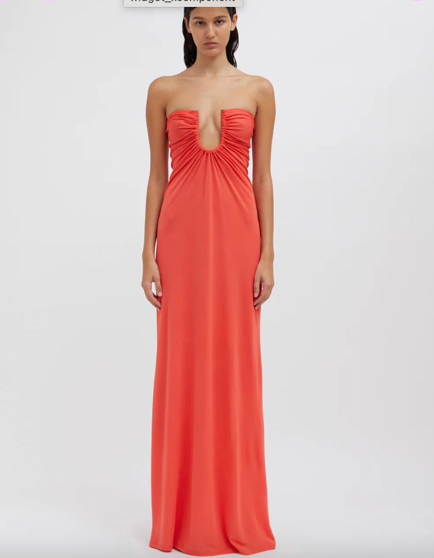 Christopher Esber Arced Palm Strapless Gown Grapefruit