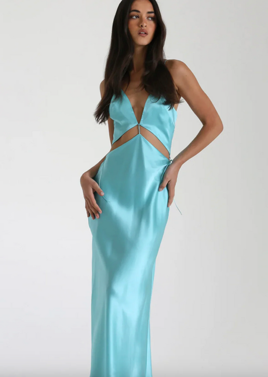 Natalie rolt Iris Gown Turquoise