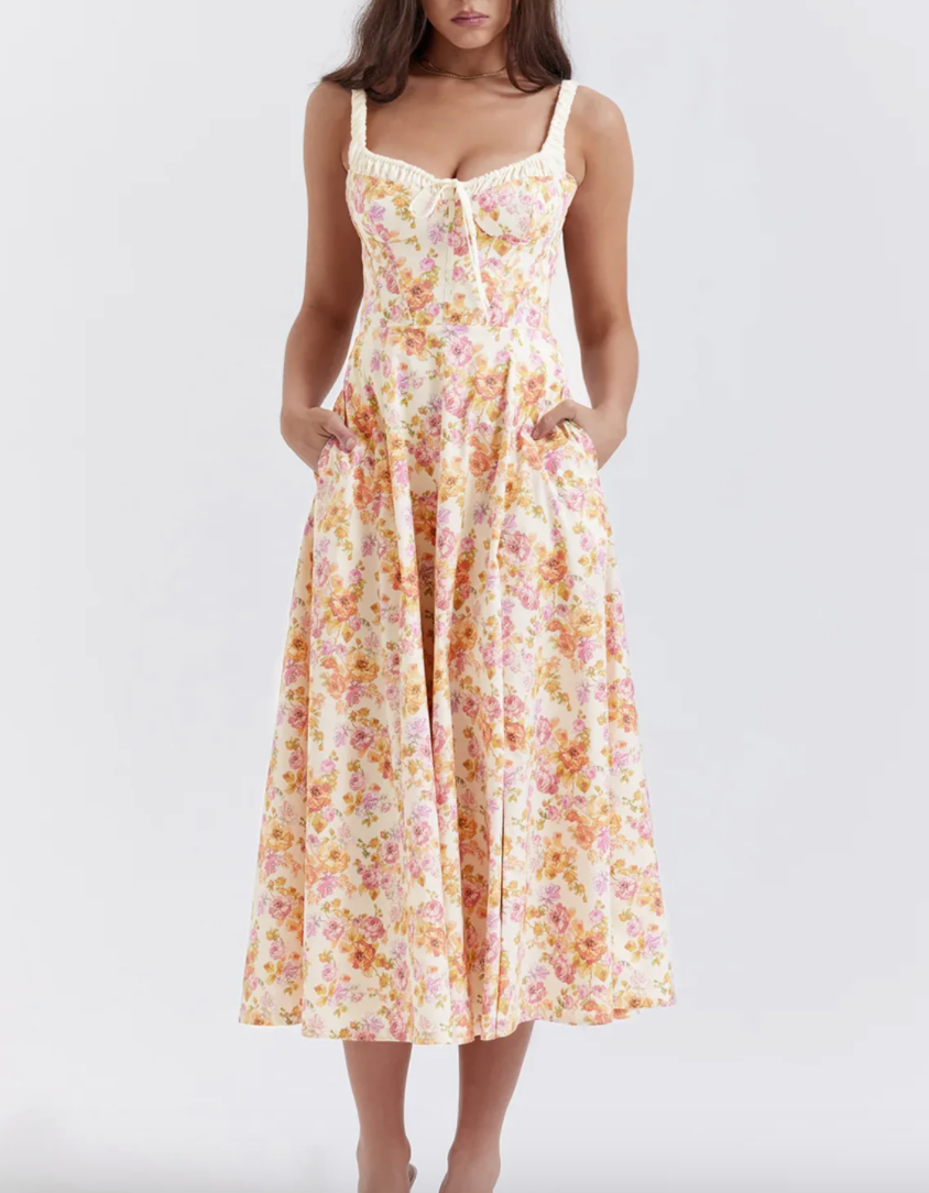 House of CB Sabrina Ivory Print Midi