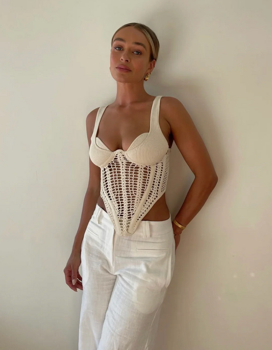 Dion Lee Crochet Corset top ivory