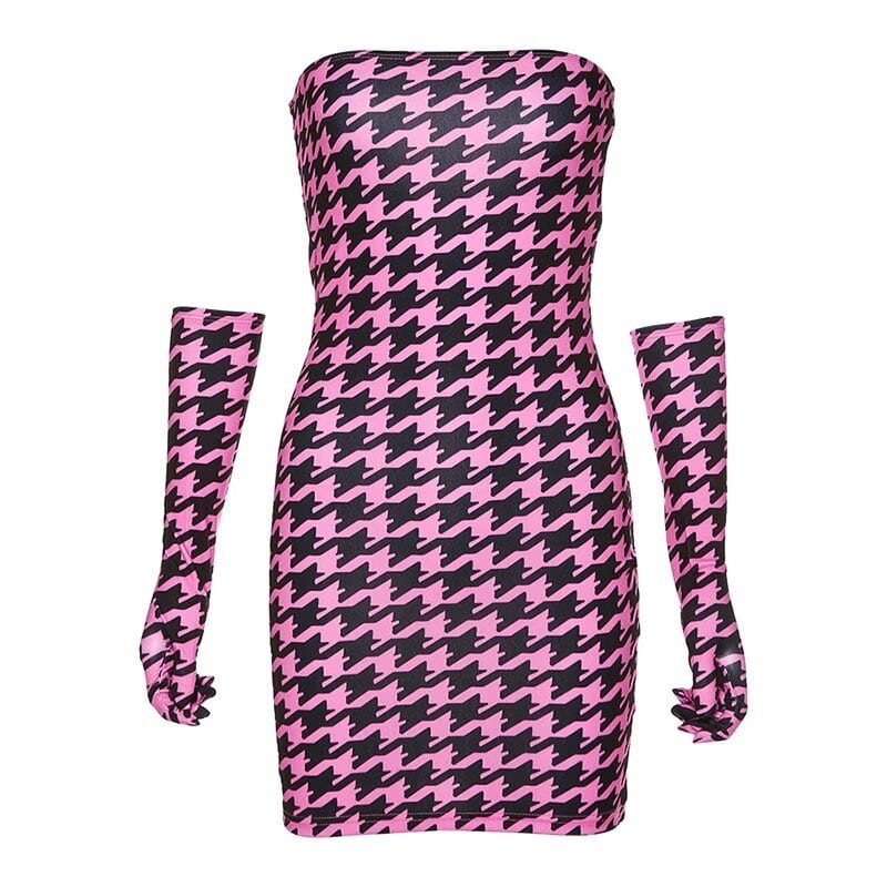 FINAL SALE - Plaid Pink Dress With Gloves