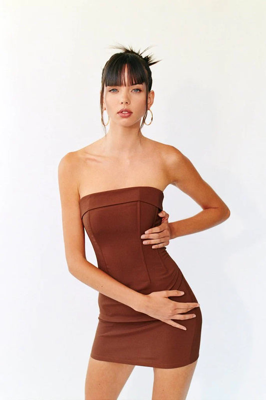 With Jean Corset Mini Dress Brown