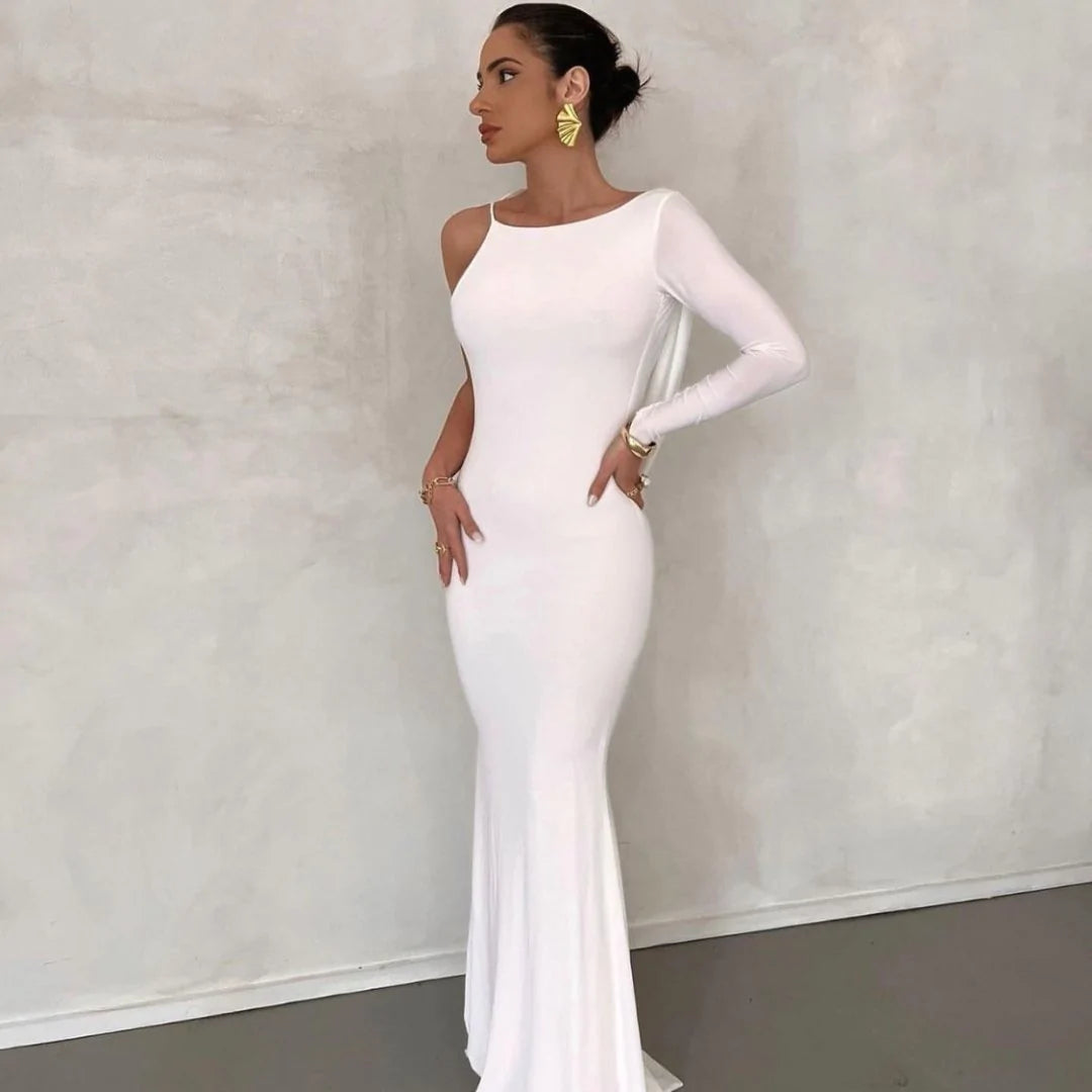 White reversible draped gown