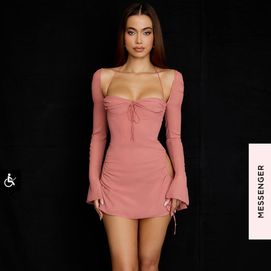 House Of Cb Baby Pink Chiffon Mini Dress