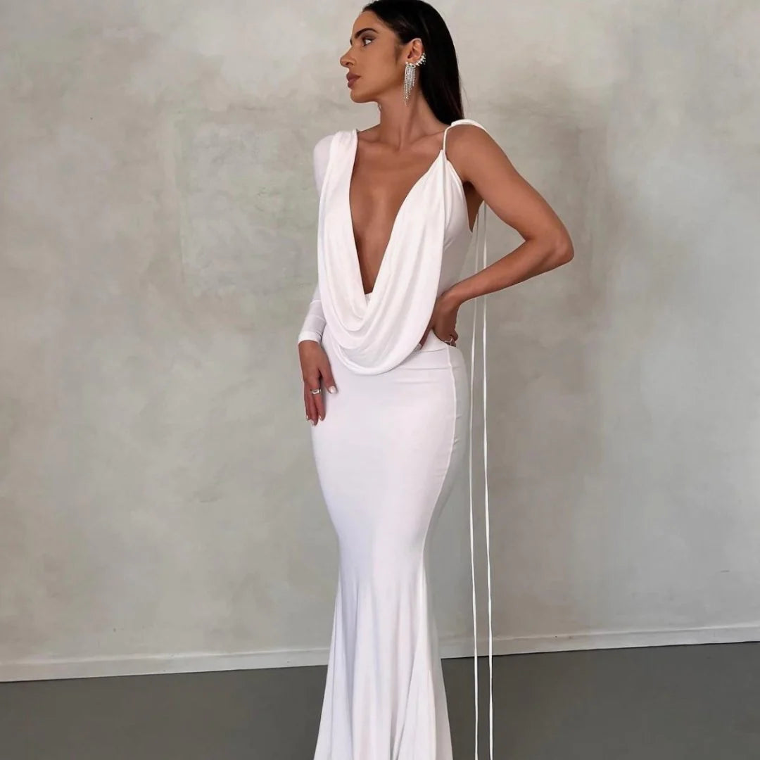 White reversible draped gown