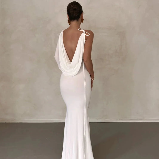 White reversible draped gown